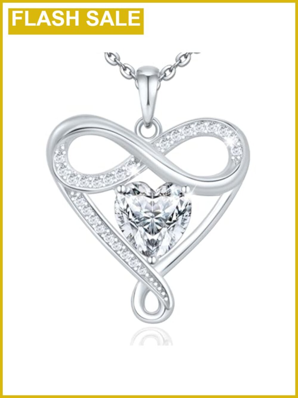 925 Sterling Silver Infinity Heart Necklace Cubic Zirconia
